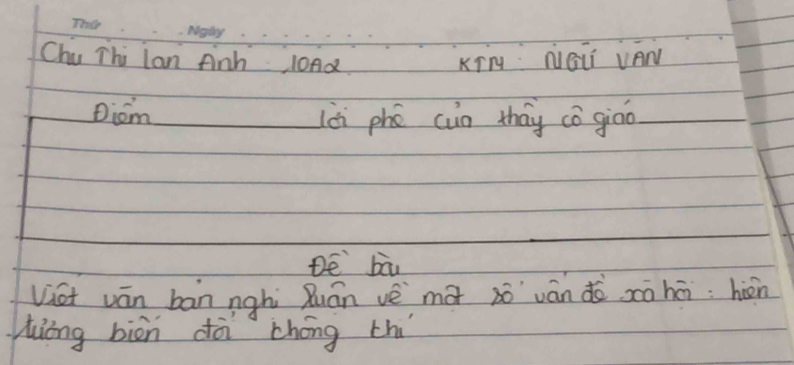 Chu Thi lan finh 10Ad KTM NQL VAN 
Dicm lèi phé cun tháy có giāo_ 
_ 
De bòu 
vist vān ban nghi Quán vè mà 3ò ván dà xāhé: hién 
huàōng biòn dà chóng thi