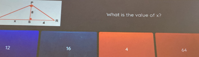 What is the value of x?
12
16
4
64