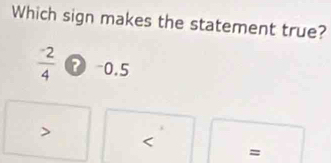 Which sign makes the statement true?
frac ^-24 0 0.5

=