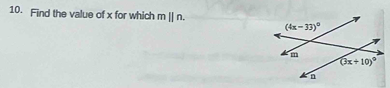 Find the value of x for which m||n.