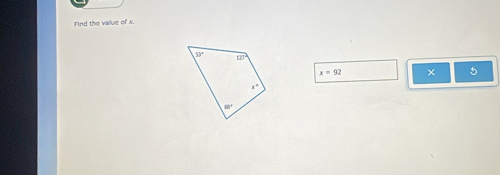 Find the value of x.
x=92
×