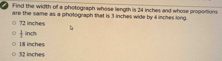 Find the width of a photograph whose length is 24 inches and whose ...