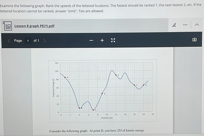 Examine the following graph. Rank the speeds of the lettered locations ...