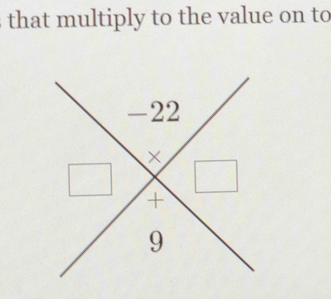 that multiply to the value on to
-22
×
+
9