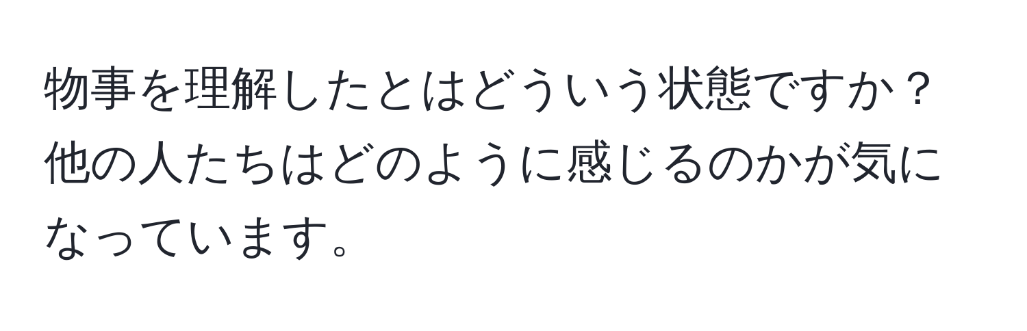 物事を理解したとはどういう状態ですか？他の人たちはどのように感じるのかが気になっています。