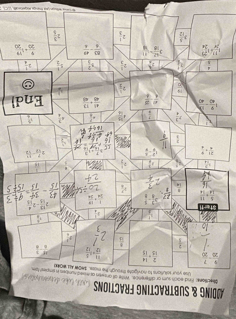 MODING & SUBTRACTING FRACTIONS (with like denominators)
Directions: Find each sum or difference, Write all answers a
l
@ Gina Wilson (All Things Algebra®, LLC).