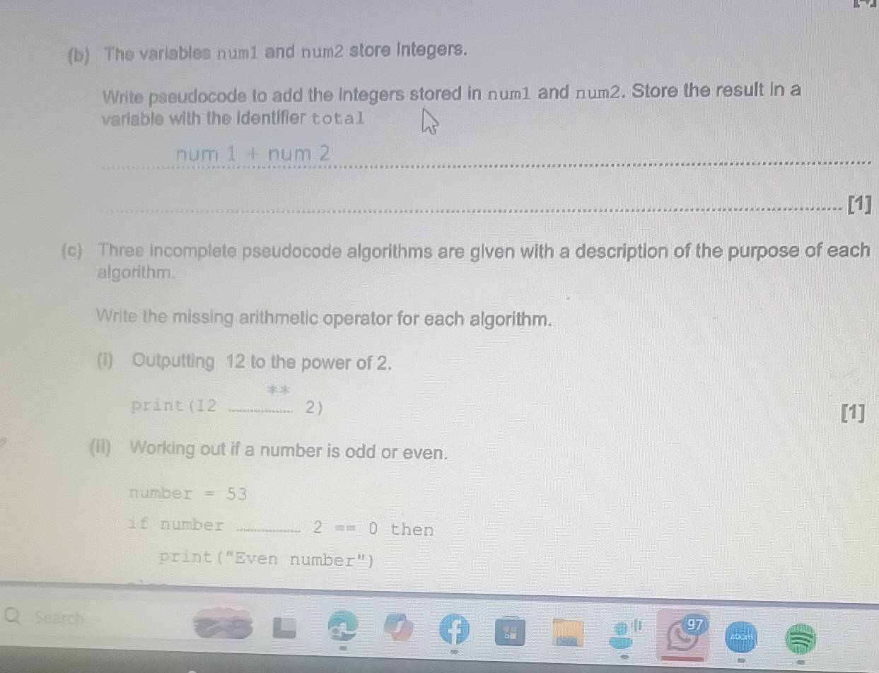 Gelöst:The variables num1 and num2 store integers. Write pseudocode to ...