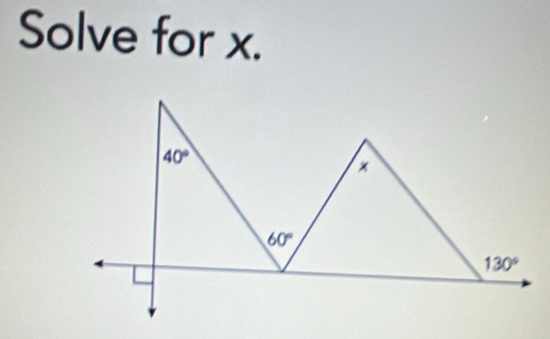 Solve for x.
40°
60°
130°