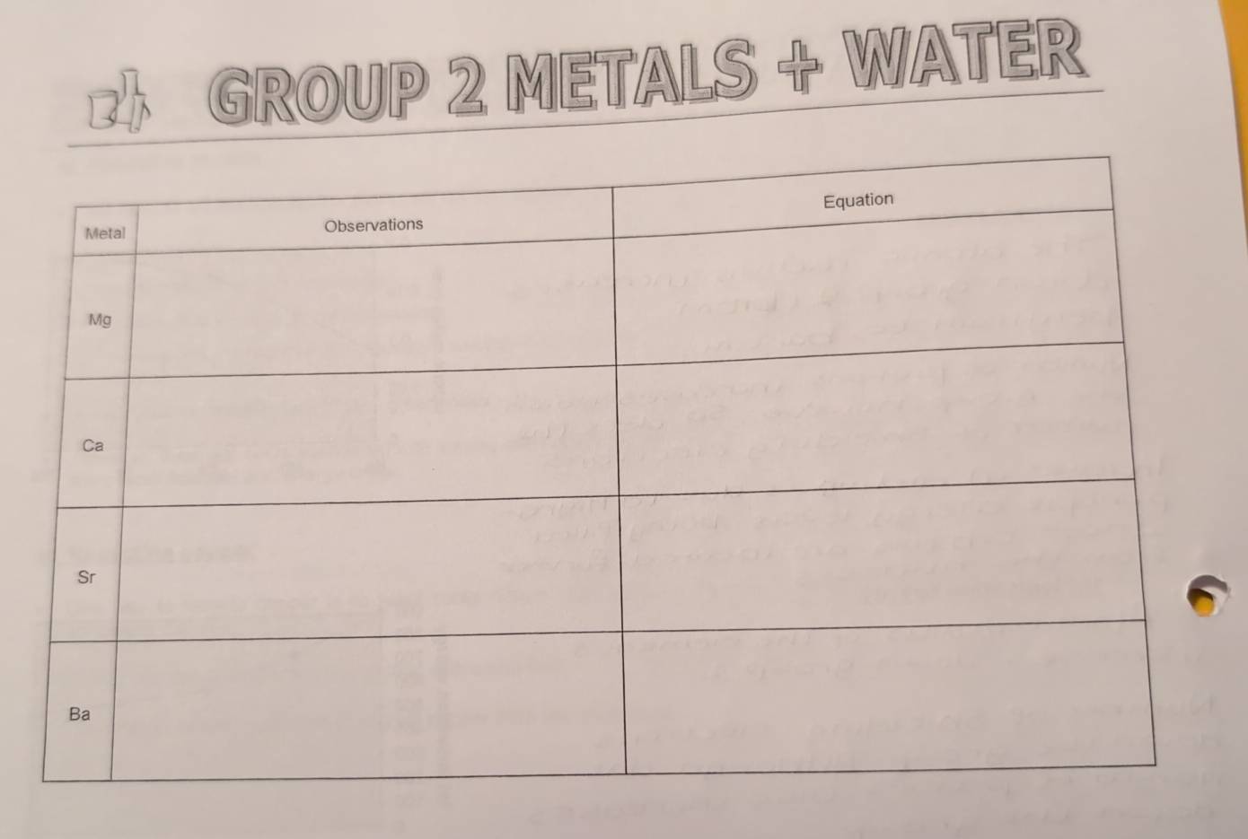 、 GROUP 2 METALS + WATER