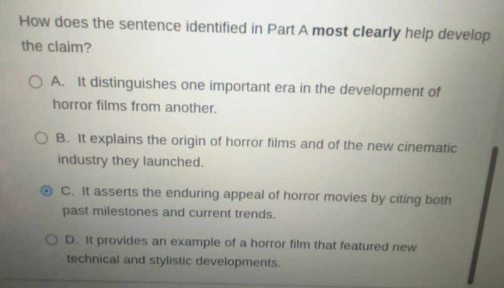 Solved: How does the sentence identified in Part A most clearly help ...
