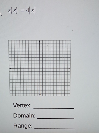 s(x)=4|x|
_ 
Vertex: 
Domain: 
_ 
Range:_