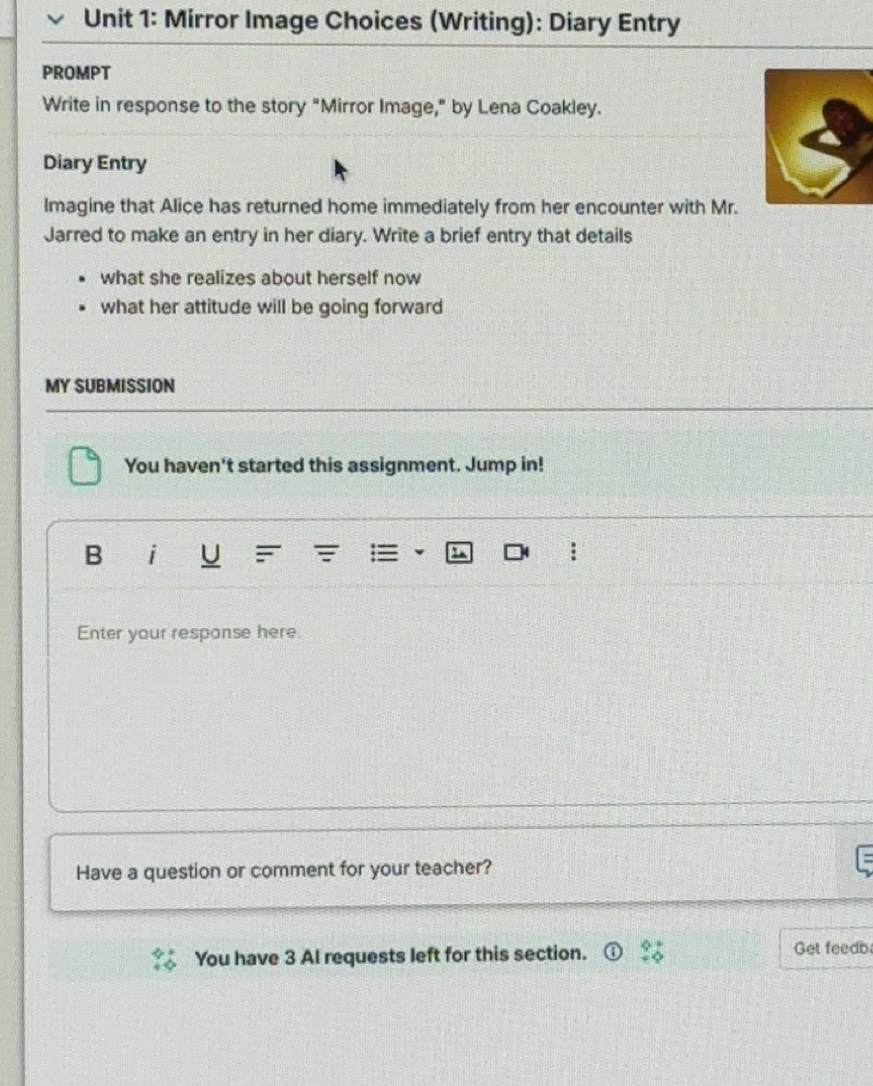 Solved: Mirror Image Choices (Writing): Diary Entry PROMPT Write in ...