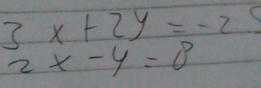 3x+2y=-2
2x-y=8