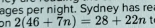 ages per night. Sydney has re 
on 2(46+7n)=28+22n