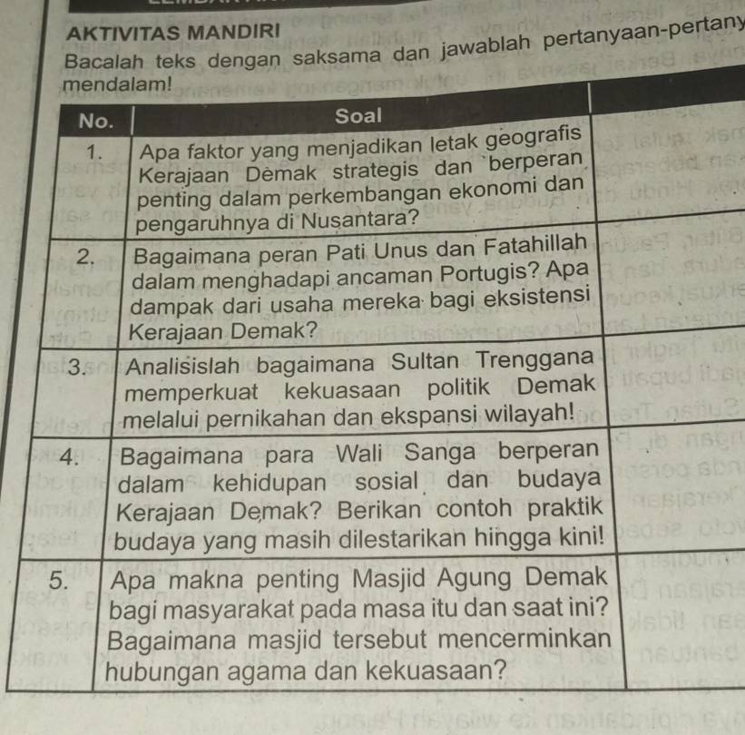 AKTIVITAS MANDIRI 
dan jawablah pertanyaan-pertany