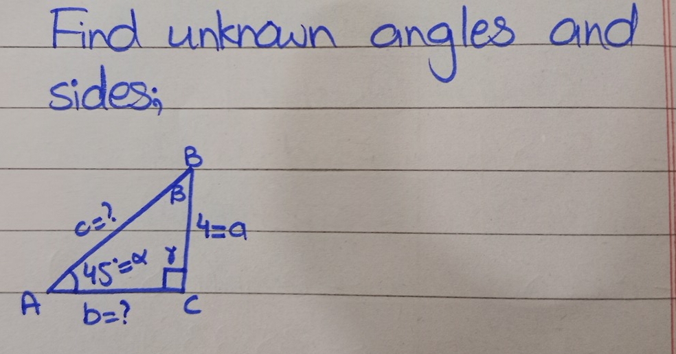 Find unknown angles and
sides: