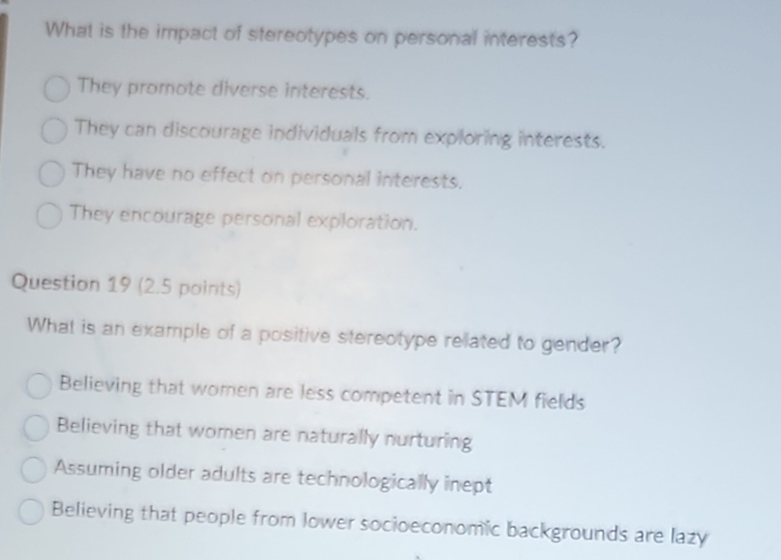 Solved: What is the impact of stereotypes on personal interests? They ...