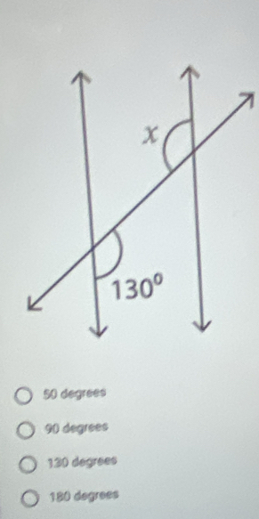 50 degrees
90 degrees
130 degrees
180 degrees