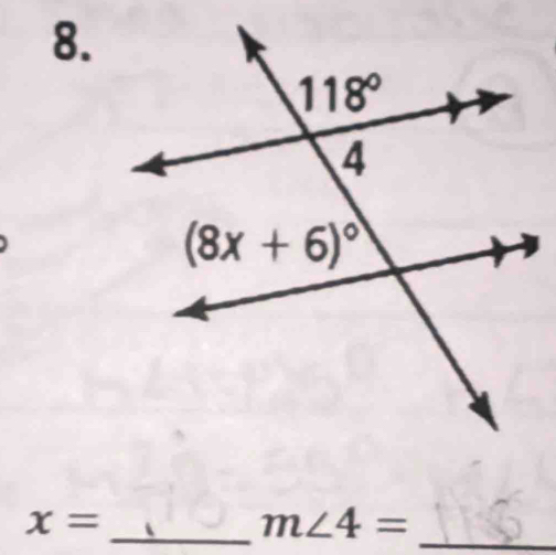 x=
m∠ 4= _