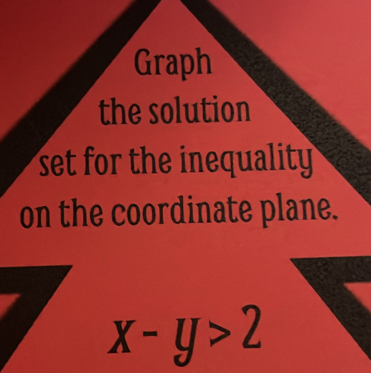 Graph 
the solution 
set for the inequality 
on the coordinate plane.
x-y>2