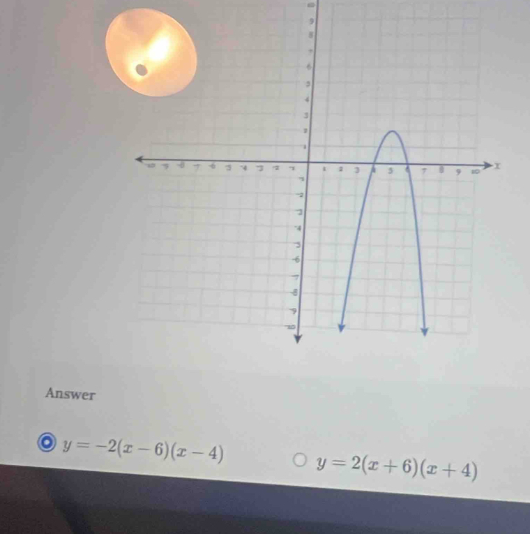 Answer
y=-2(x-6)(x-4)
y=2(x+6)(x+4)