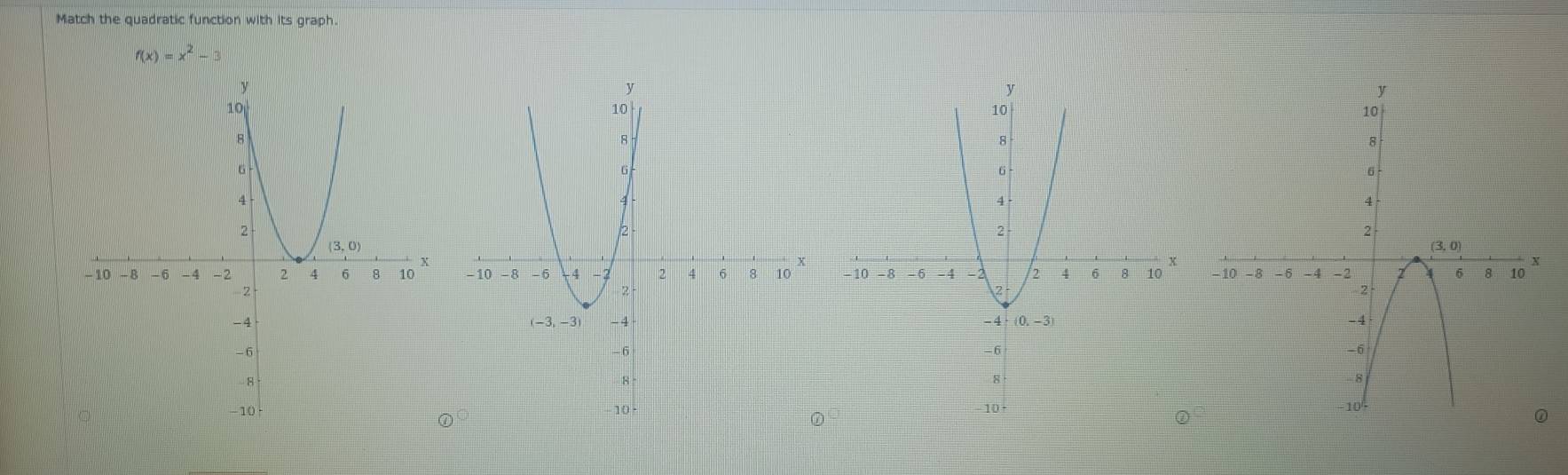 Match the quadratic function with its graph.
f(x)=x^2-3