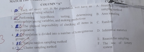 Solved: CC _ MN''B'' COLUMN “A” 1. e Pach and every unit in the ...