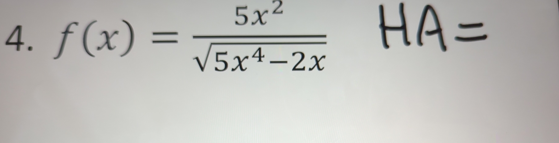 f(x)= 5x^2/sqrt(5x^4-2x) 