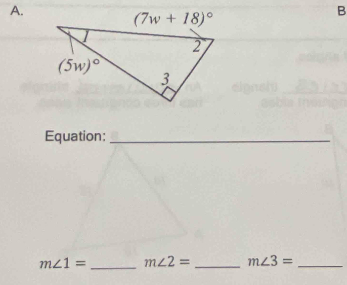 Equation:_
m∠ 1= _
m∠ 2= _
_ m∠ 3=