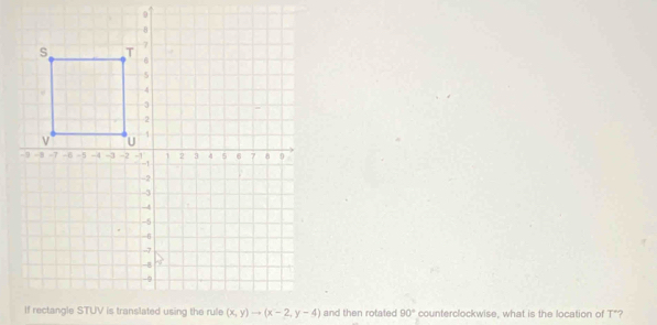 and then rotated 90° counterclockwise, what is the location of T"?