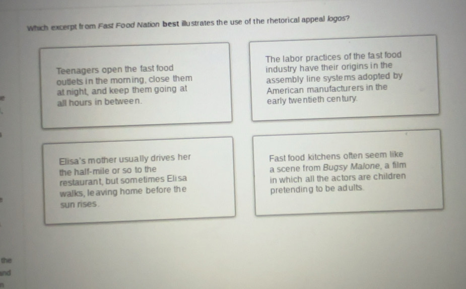 Solved: Which excerpt from Fast Food Nation best illustrates the use of ...