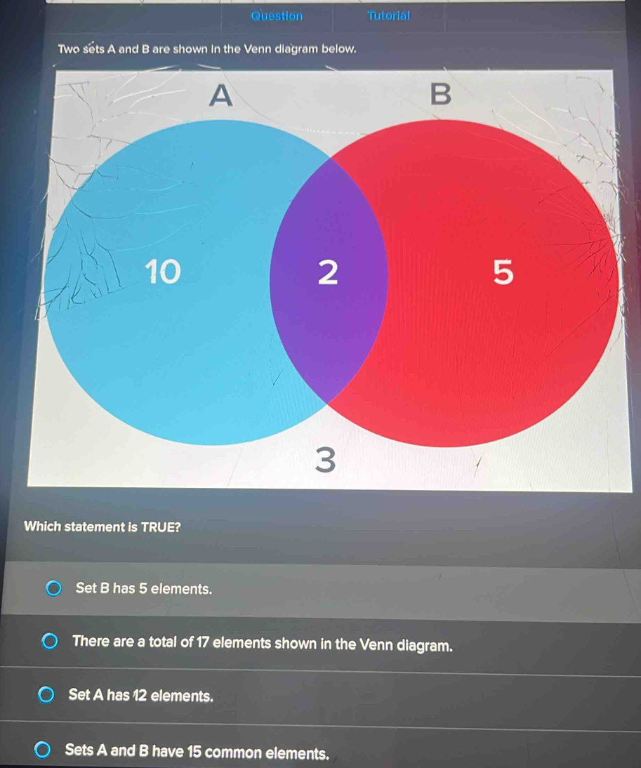Solved: Question Tutorial Two sets A and B are shown in the Venn ...