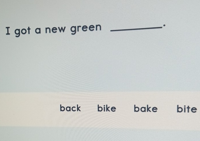 got a new green_ 
. 
back bike bake bite