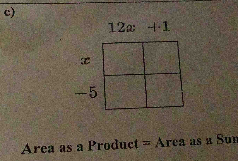 12x+1
x
-5
Area as a Product = Area as a Sun