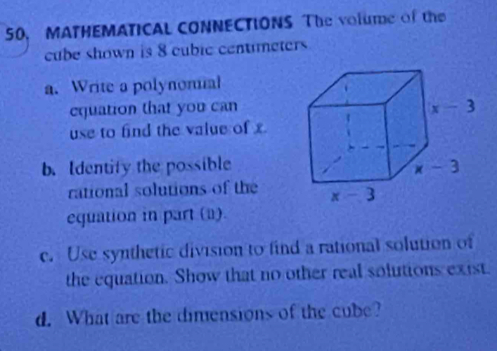 Solved: MATHEMATICAL CONNECTIONS The volume of the cube shown is 8 ...
