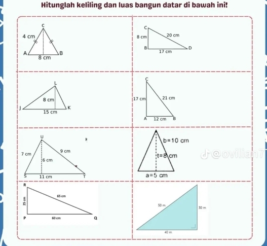 Hitunglah keliling dan luas bangun datar di bawah ini!