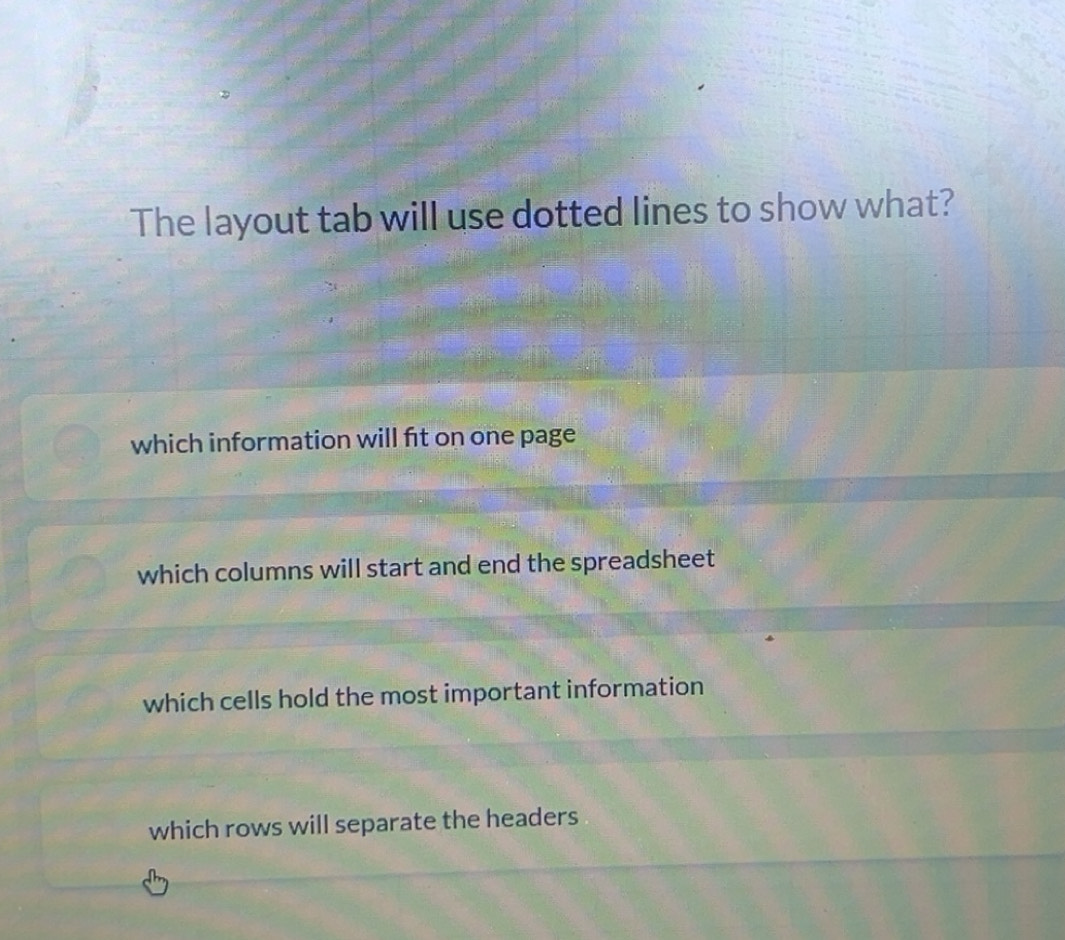 Solved: The layout tab will use dotted lines to show what? which ...