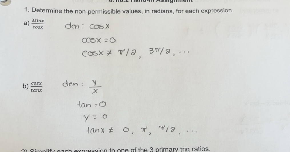 Solved: Determine the non-permissible values, in radians, for each ...