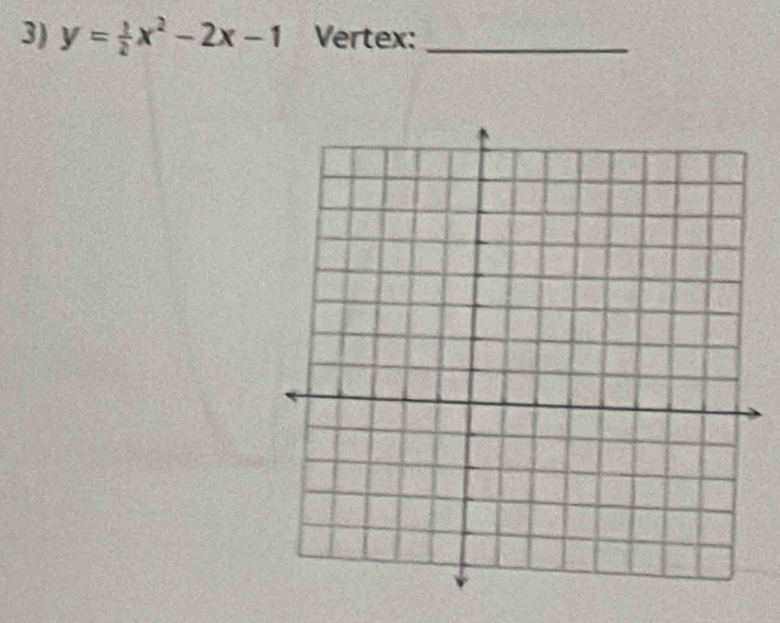 y= 1/2 x^2-2x-1 Vertex:_