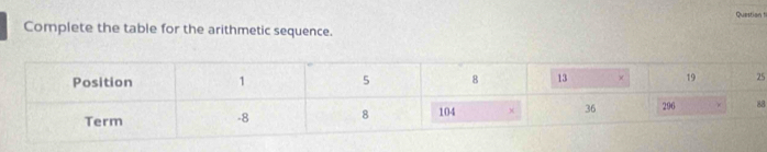 Complete the table for the arithmetic sequence.
5
8