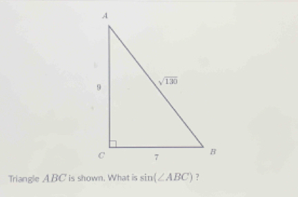 Triangle ABC' is shown. What is sin (∠ ABC) ?