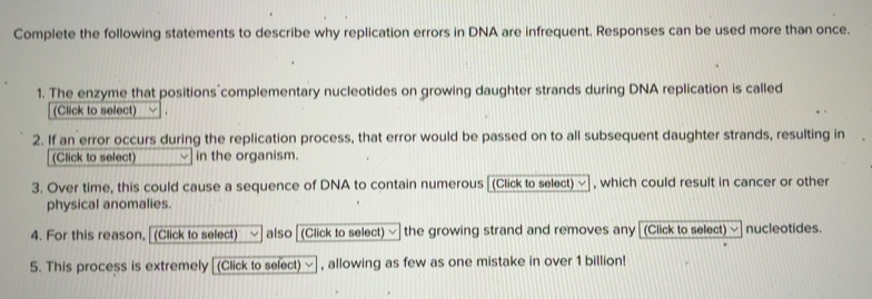 Solved: Complete the following statements to describe why replication ...
