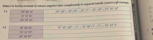 date completando le seguenti tabelle (osserva gli esempi),
A:
C:
F:
2