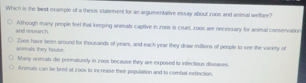 Solved: Which is the best example of a thesis statement for an ...