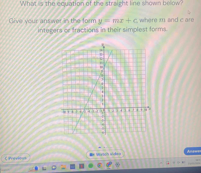 Solved: What is the equation of the straight line shown below? Give ...