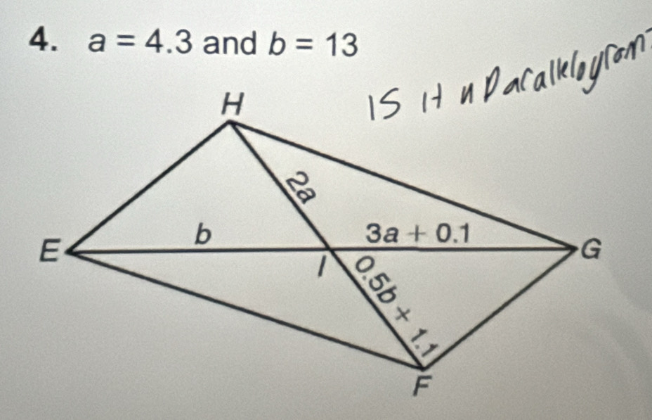 a=4.3 and b=13