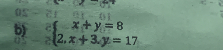 beginarrayl x+y=8 2,x+3,y=17endarray.