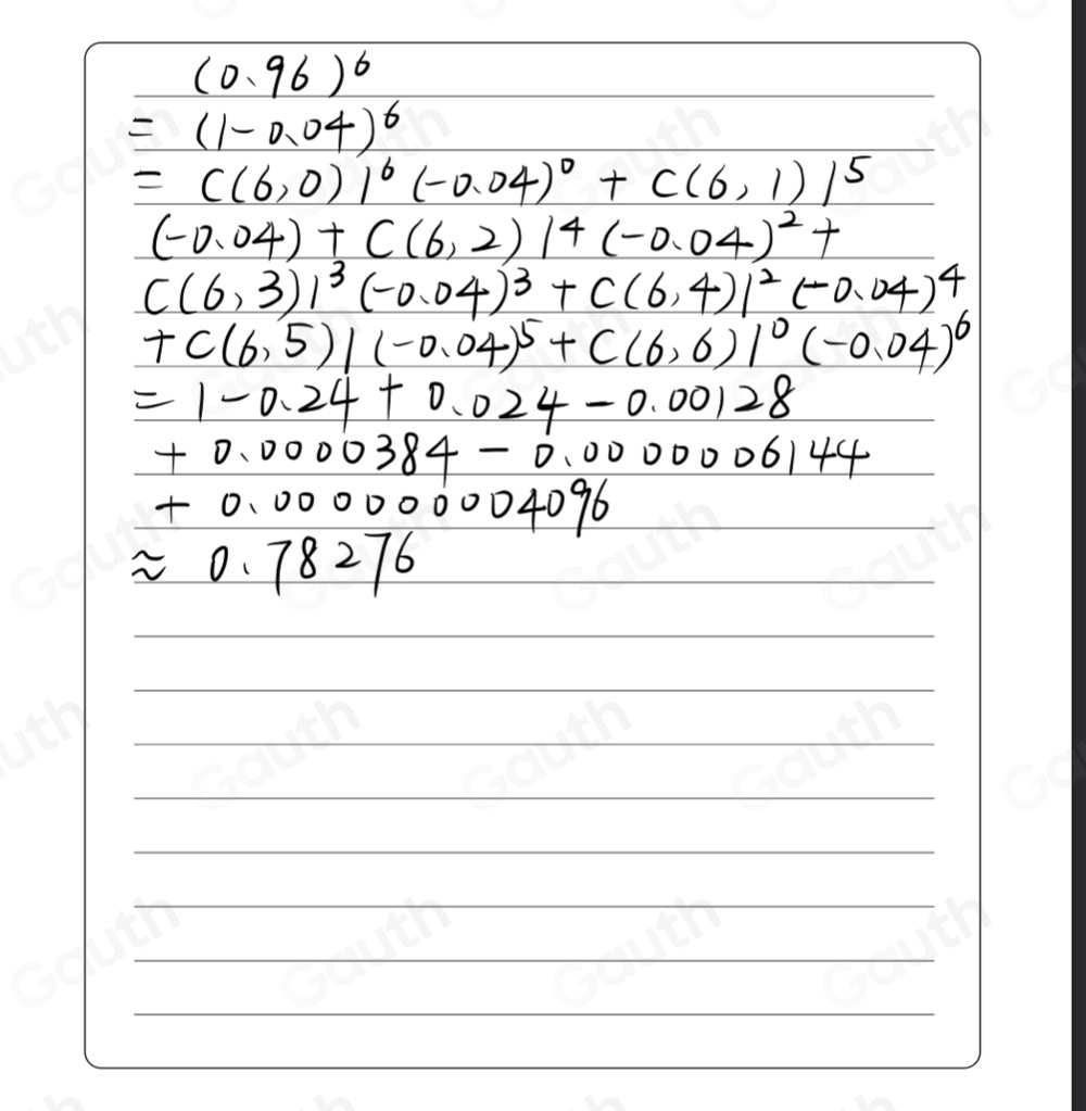 Solved: Use the binomial theorem to find the value of (0.96)^6 correct ...