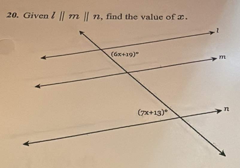 Given l||m||n , find the value of x .