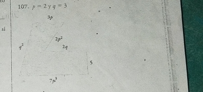 p=2 y q=3
3p
si
2p^2
q^2 2q
5
7p^3